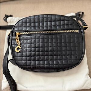 Celine Black Quilted Crossbody Bag with Gold Charm